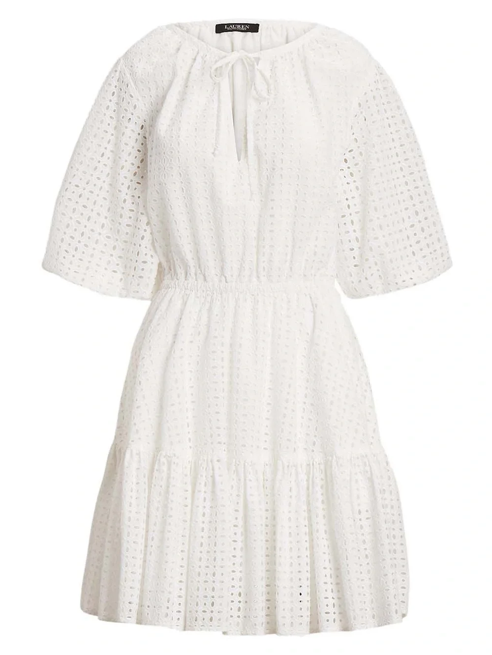 Lauren Ralph Lauren Gilfin Elbow Sleeve White Eyelet Cotton Dress size 18